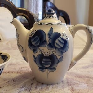 Gzhel Teapot, Sugar bowl and Candy bowl